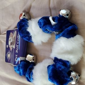 Brand New holiday pet collar with bells white and blue